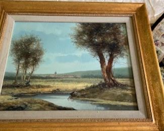 $300. Oil in canvas Italian landscape signed Vicaretti. H: 27”, w: 23”. 