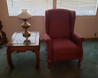 Wing back recliner side table