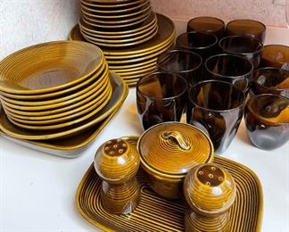 Vintage dinnerware set, brown spiral design