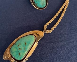 Turquoise and sterling necklace and ring set