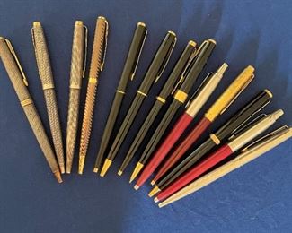 collection of Parker pens, some are sterling