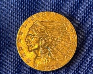 Gold $2.50 Indianhead coin, 1929