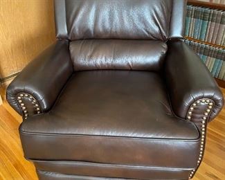Leather recliner with nailhead trim
