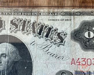 1917 $1 Dollar Large United States Note "Sawhorse" Reverse