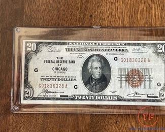1929 $20 Federal Reserve Brown Seal Bill