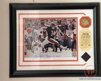 WALTER PAYTON Signed Photo with Game Worn Jersey Relic - COA