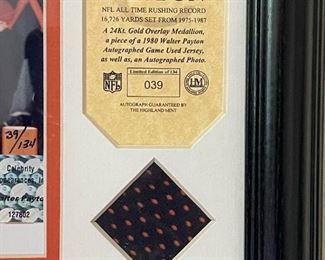 WALTER PAYTON Signed Photo with Game Worn Jersey Relic - COA