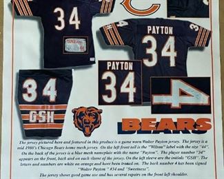 WALTER PAYTON Signed Photo with Game Worn Jersey Relic - COA