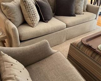 CR Laine Sofa, 84x35x90, and a pair of matching Swivel Chairs