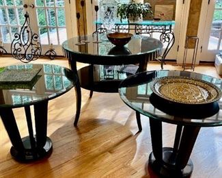 1 large round glass top table, 38" D, and 2 medium tables, 32" D