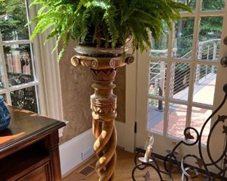 2 carved planter stands