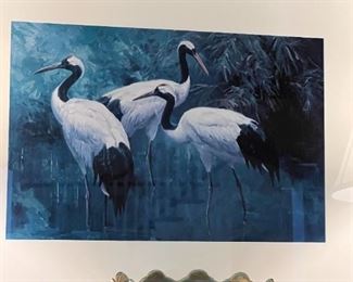 Large framed & matted print, Standing Herons, by Ken Carlson, acclaimed wildlife artist, 48x36