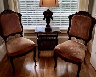 Pair Victorian chairs with carved details