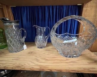 Vintage Heavy Lead Crystal Glass Vase Basket.
