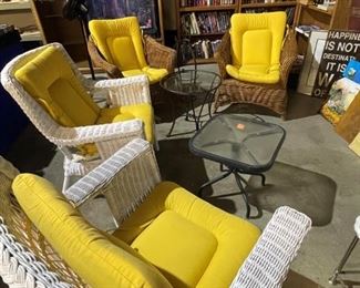 Vintage Wicker Chairs White Pair and Tan Pair.
