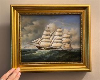 Original Ship Oil Painting Signed E.Franco
