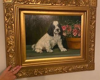 Original Oil Painting of Dog Signed Harris