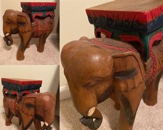 Large Carver Wooden Elephant Seat