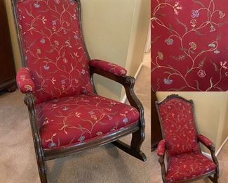 Antique Red Upholstered Rocker