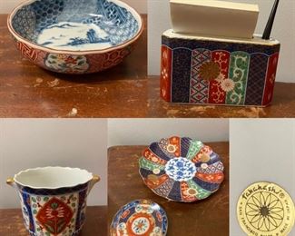 Takchashi Japan Stationary with Pen Holder, Large Rice Bowl, 2 Dishes & Dbl Handled Compote