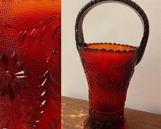 Tiarra Ruby Amberina Approximately 10”Tall Sandwich Glass Basket