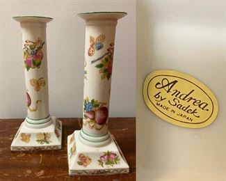 Pair Porcelain Candlesticks 
Andrea by Sadek made in Japan 
