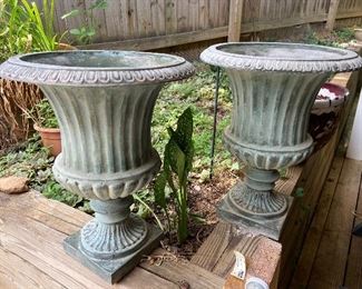 Pair Medium Size Resin Urn Shaped Planters