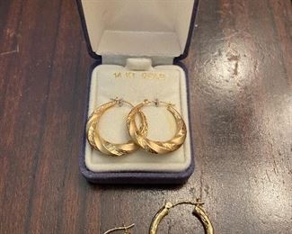 2 pair 14Kt Gold Hoop Earrings 