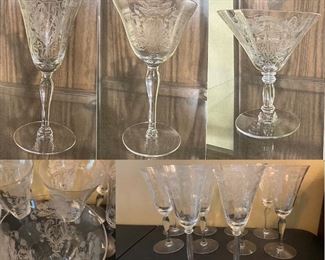 Antique Etched Crystal ( Poppy ) 28 pieces Stemware 