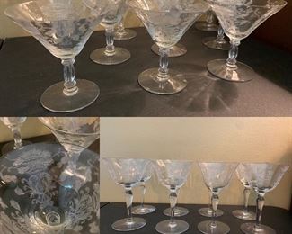 Antique Etched Crystal ( Poppy ) 28 pieces Stemware 