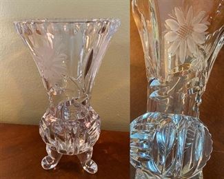 Etched Crystal Footed Vase