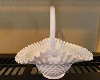 Vintage Large Milkglass Hobnail Basket 