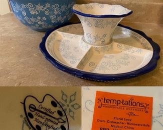 Temptations Presentable Ovenware by Tara Floral Lace Chip n Dip Platter
Large Serving Bowl