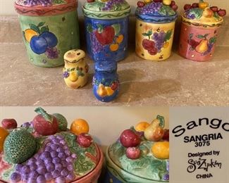 Sango Sangria 3075 Designed by Sug Zipkion Set of 4 Cannisters & Salt/Pepper 