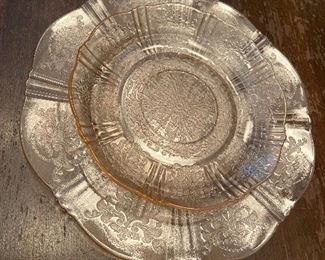 One 8” Salad Plate & one Saucer Macbeth Evans Depression Glass American Sweetheart 