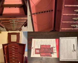 1989 Walnut Jewelry Armoire from JC Penny with original pamphlet-Like New
