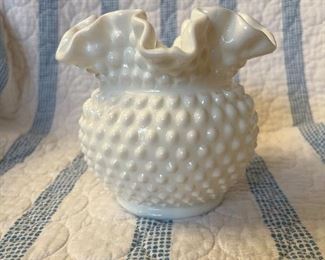 Hobnail milk glass vase 