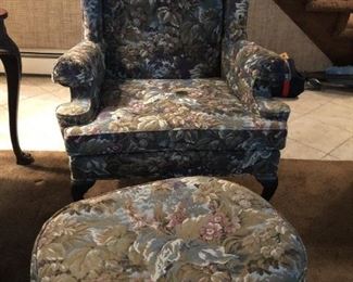 Fabric Armchair and Ottoman - Louis XV Style Ottoman is 28W x 18H / Armchair is 31W x 27D x 50H