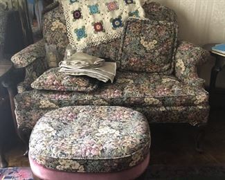Fabric Loveseat and Matching Ottoman
