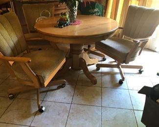 Dining Room Table and Rolling Chairs - Table is 30H x 29W x 25D