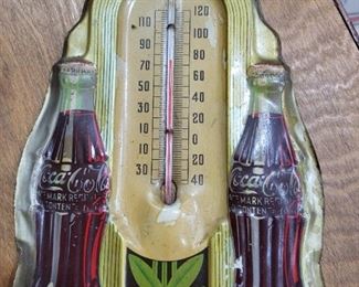 Early antique coca cola double Coke bottle thermometer. 