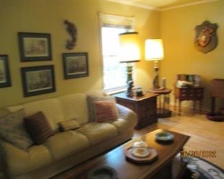 Leather sofa, Vintage coffee table, occasional tables