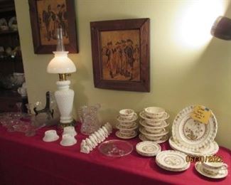 Milk glass lamp. Unsure if globe matches base. Hobnails seem smaller.