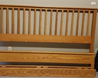 Oak Amish made mission style king size headboard, rails, footboard