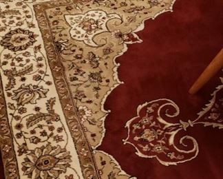 Cream, deep red, beige, white rug