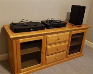 Oak cabinet hand made by Amish, electronics