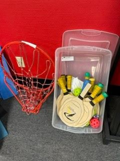 basket ball hoop and pickle ball rackets