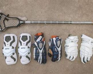 Lacrosse Equipment Gloves, Stick and Elbow Pads