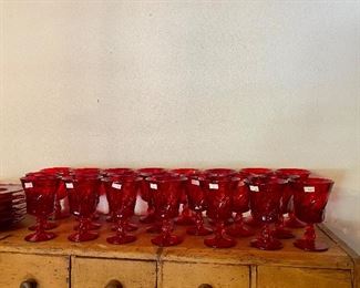 cranberry stemware set by Fostoria
