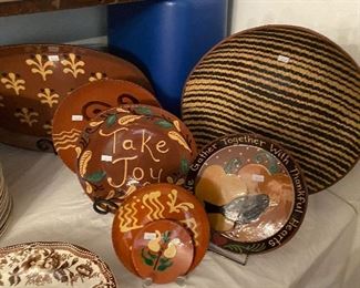 great collection of American Redware Pottery, handcrafted originals by Joel Huntley